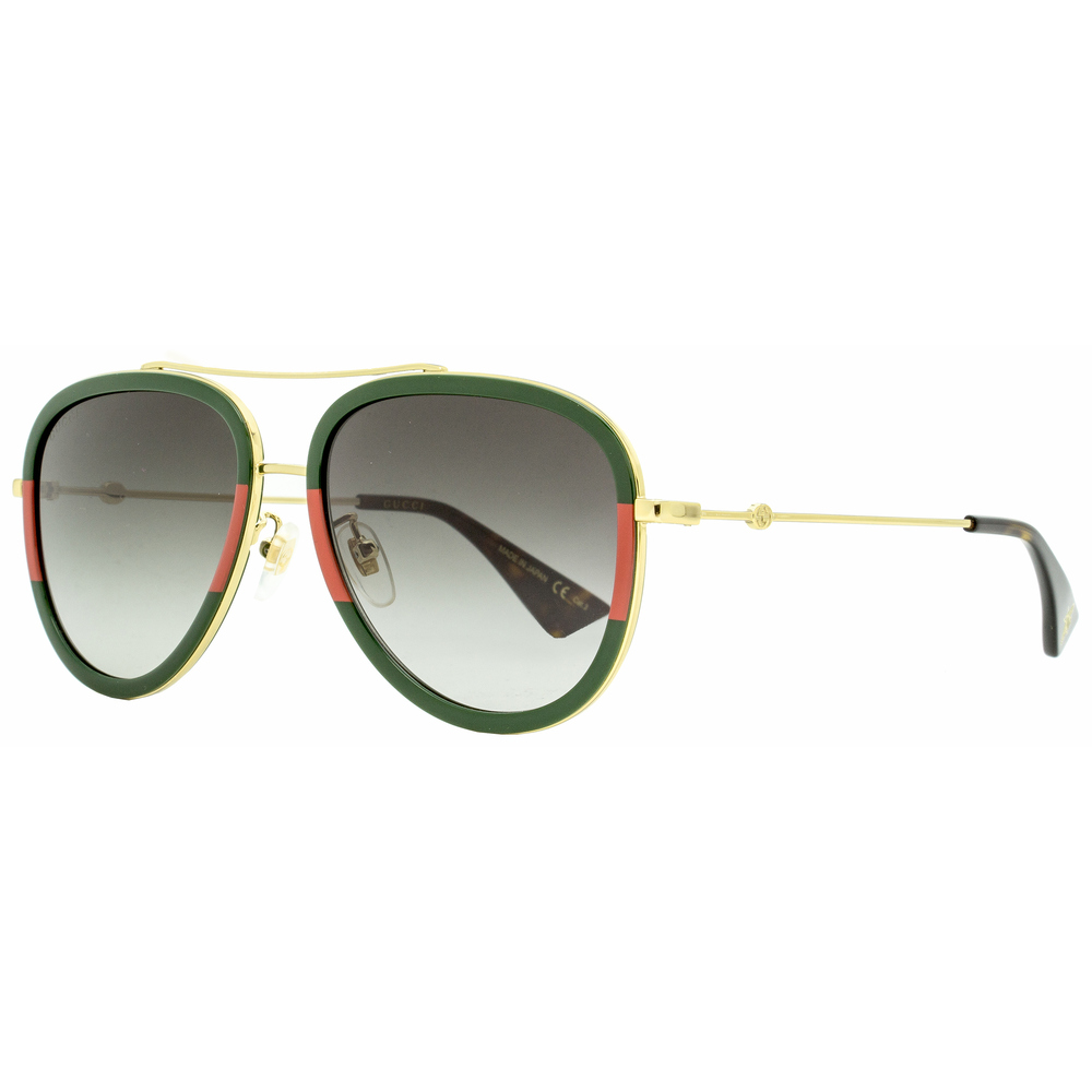 Gucci Aviator Sunglasses GG0062S 003 Gold/Green/Red 57mm 0062